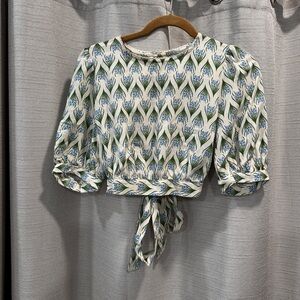NWT Zara Sofia Cropped Blouse Floral Print Women's Tie Back Top Size M